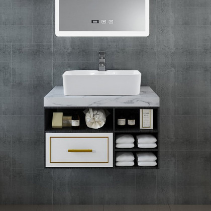 HMR - 23" Floating Bathroom Vanity Ceramic Sink with Drawer in Faux Marble