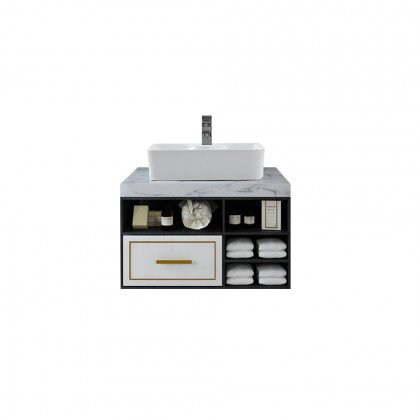 HMR - 23" Floating Bathroom Vanity Ceramic Sink with Drawer in Faux Marble