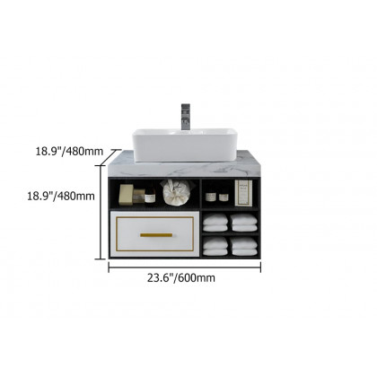 HMR - 23" Floating Bathroom Vanity Ceramic Sink with Drawer in Faux Marble