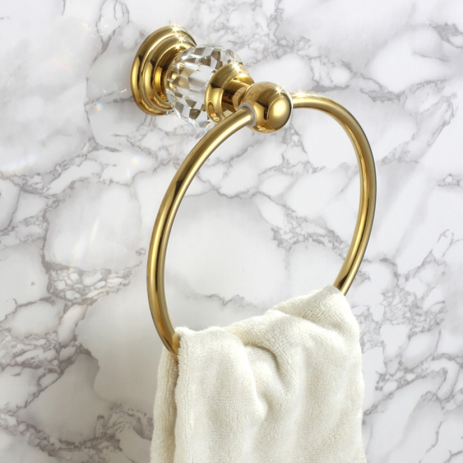HMR - Charles Luxurious Wall-Mounted Bathroom Round Towel Ring in Clear, Solid Brass