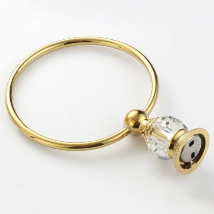 HMR - Charles Luxurious Wall-Mounted Bathroom Round Towel Ring in Clear, Solid Brass