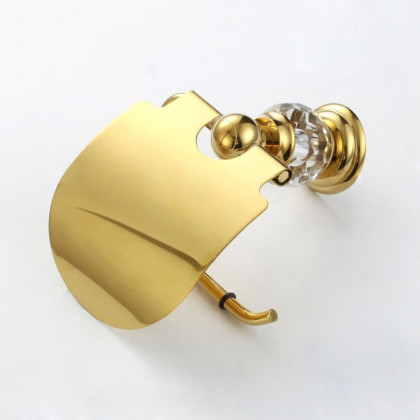 HMR - Charles Luxury Wall-Mounted Crystal Toilet Paper Holder in Solid Brass, Clear