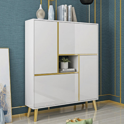 HMR - Modern 17-Pair Shoe Storage Cabinet with 2 Doors and Shelves and Pull-Down Drawers in White