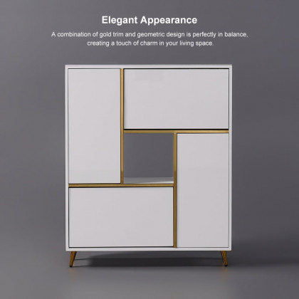 HMR - Modern 17-Pair Shoe Storage Cabinet with 2 Doors and Shelves and Pull-Down Drawers in White