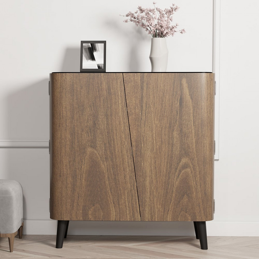 HMR - Entryway Shoe Storage Cabinet with 2 Doors and 5 Shelves (for 14 Pairs) in Walnut