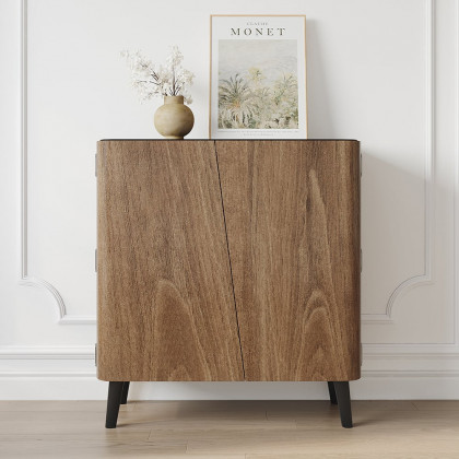 HMR - Entryway Shoe Storage Cabinet with 2 Doors and 5 Shelves (for 14 Pairs) in Walnut