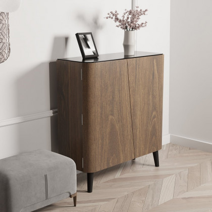 HMR - Entryway Shoe Storage Cabinet with 2 Doors and 5 Shelves (for 14 Pairs) in Walnut