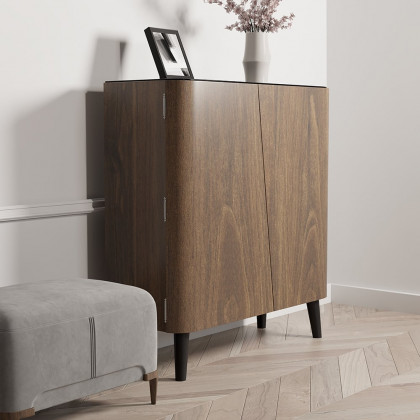 HMR - Entryway Shoe Storage Cabinet with 2 Doors and 5 Shelves (for 14 Pairs) in Walnut