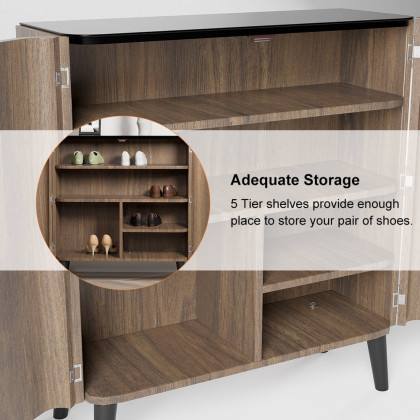 HMR - Entryway Shoe Storage Cabinet with 2 Doors and 5 Shelves (for 14 Pairs) in Walnut
