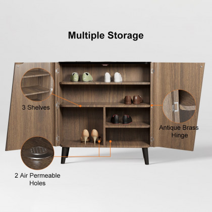 HMR - Entryway Shoe Storage Cabinet with 2 Doors and 5 Shelves (for 14 Pairs) in Walnut