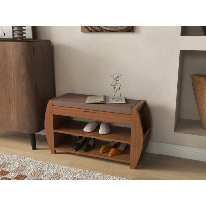 HMR - Entryway Shoe Storage Cabinet with 2 Doors and 5 Shelves (for 14 Pairs) in Walnut