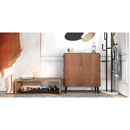 HMR - Entryway Shoe Storage Cabinet with 2 Doors and 5 Shelves (for 14 Pairs) in Walnut