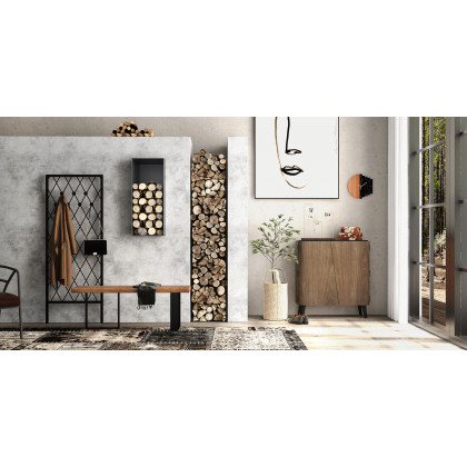 HMR - Entryway Shoe Storage Cabinet with 2 Doors and 5 Shelves (for 14 Pairs) in Walnut