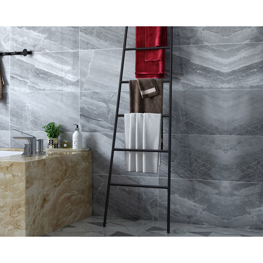 HMR Modern Freestanding Bath Ladder Storage Towel Rack - Black