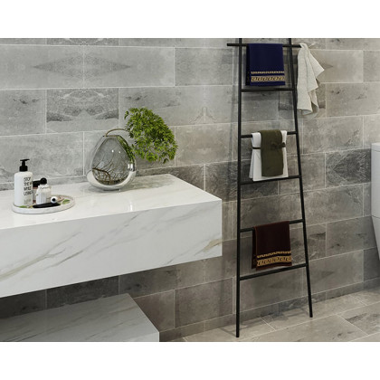 HMR Modern Freestanding Bath Ladder Storage Towel Rack - Black
