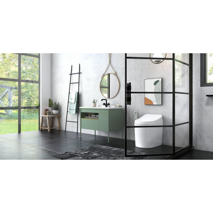 HMR Modern Freestanding Bath Ladder Storage Towel Rack - Black
