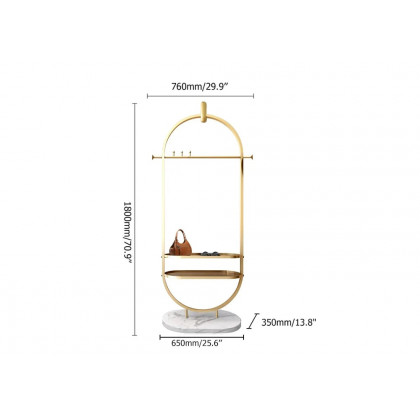 HMR - Oval Garment Rack with 2-Tier Shelves and Faux Marble Base in Gold