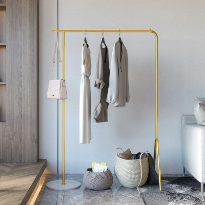 HMR - Modern Single Rod Garment Rack with Marble Base in Gold