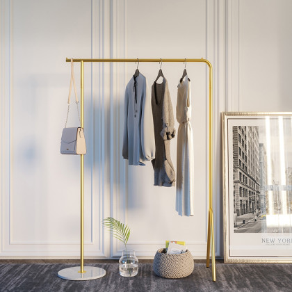 HMR - Modern Single Rod Garment Rack with Marble Base in Gold