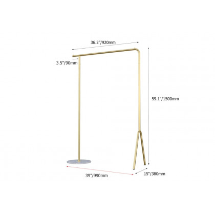 HMR - Modern Single Rod Garment Rack with Marble Base in Gold