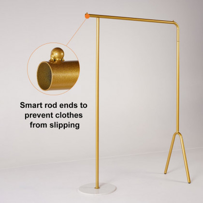 HMR - Modern Single Rod Garment Rack with Marble Base in Gold