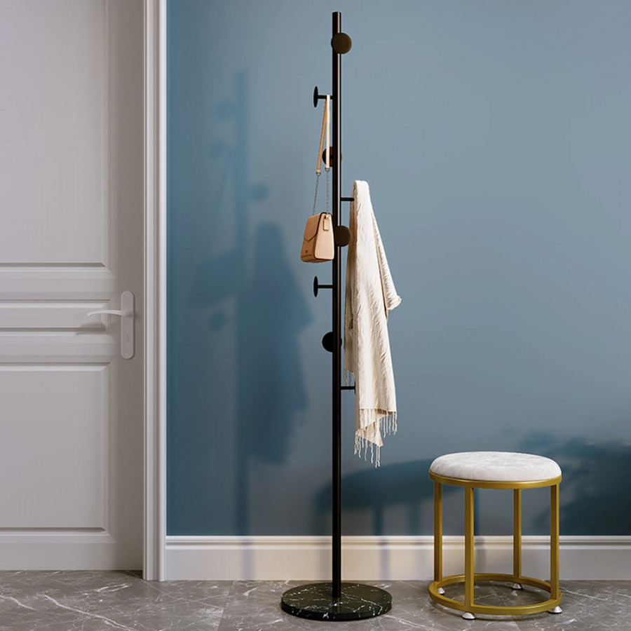 HMR Modern Coat Rack with Button Hooks - Black