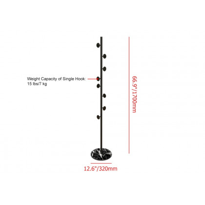 HMR Modern Coat Rack with Button Hooks - Black
