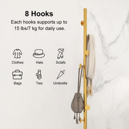 HMR Modern Coat Rack with Button Hooks - Gold