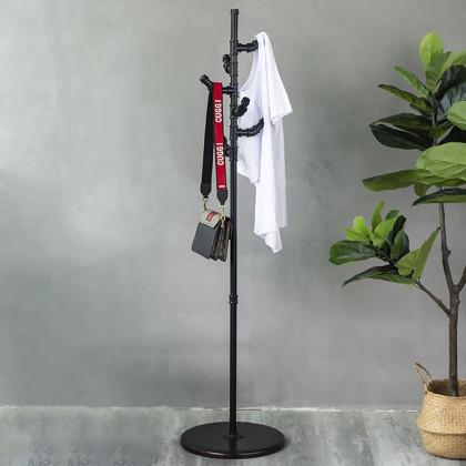 HMR - Industrial Metal Freestanding Coat Rack with 6 Hooks 63.8" in Black