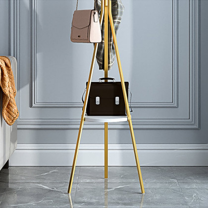 HMR - Modern Freestanding Coat Rack with Shelf Marble Base 70.9" in Gold
