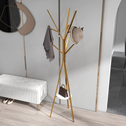 HMR - Modern Freestanding Coat Rack with Shelf Marble Base 70.9" in Gold