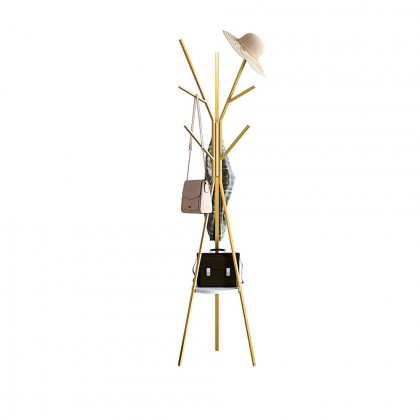 HMR - Modern Freestanding Coat Rack with Shelf Marble Base 70.9" in Gold