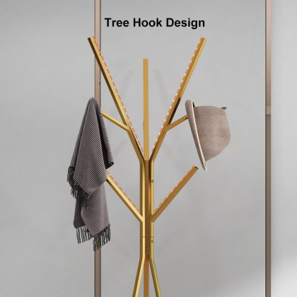 HMR - Modern Freestanding Coat Rack with Shelf Marble Base 70.9" in Gold