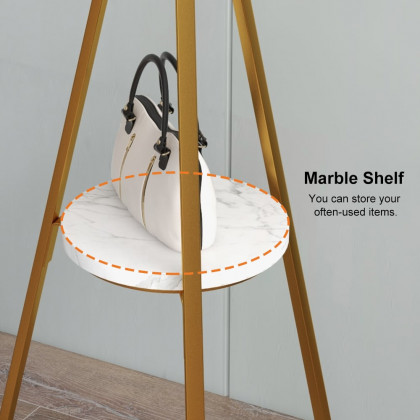 HMR - Modern Freestanding Coat Rack with Shelf Marble Base 70.9" in Gold