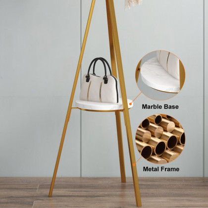 HMR - Modern Freestanding Coat Rack with Shelf Marble Base 70.9" in Gold