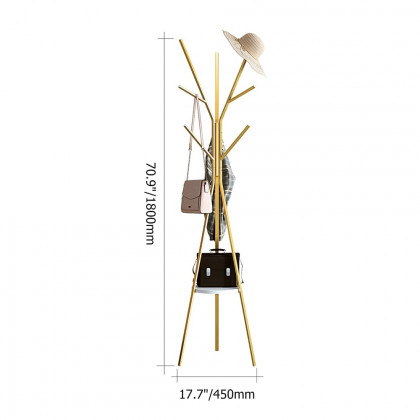 HMR - Modern Freestanding Coat Rack with Shelf Marble Base 70.9" in Gold