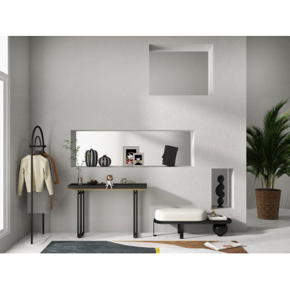 HMR Modern Freestanding Rail Cloth Rack with Marble Base - White/Black, Small
