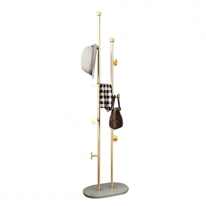 HMR - Modern Chic Metal Freestanding Coat Rack with Rail Marble Base 66" in Gold