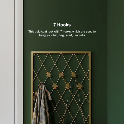 HMR - Entryway Wall Mounted Corner Coat Rack with Hooks in Gold