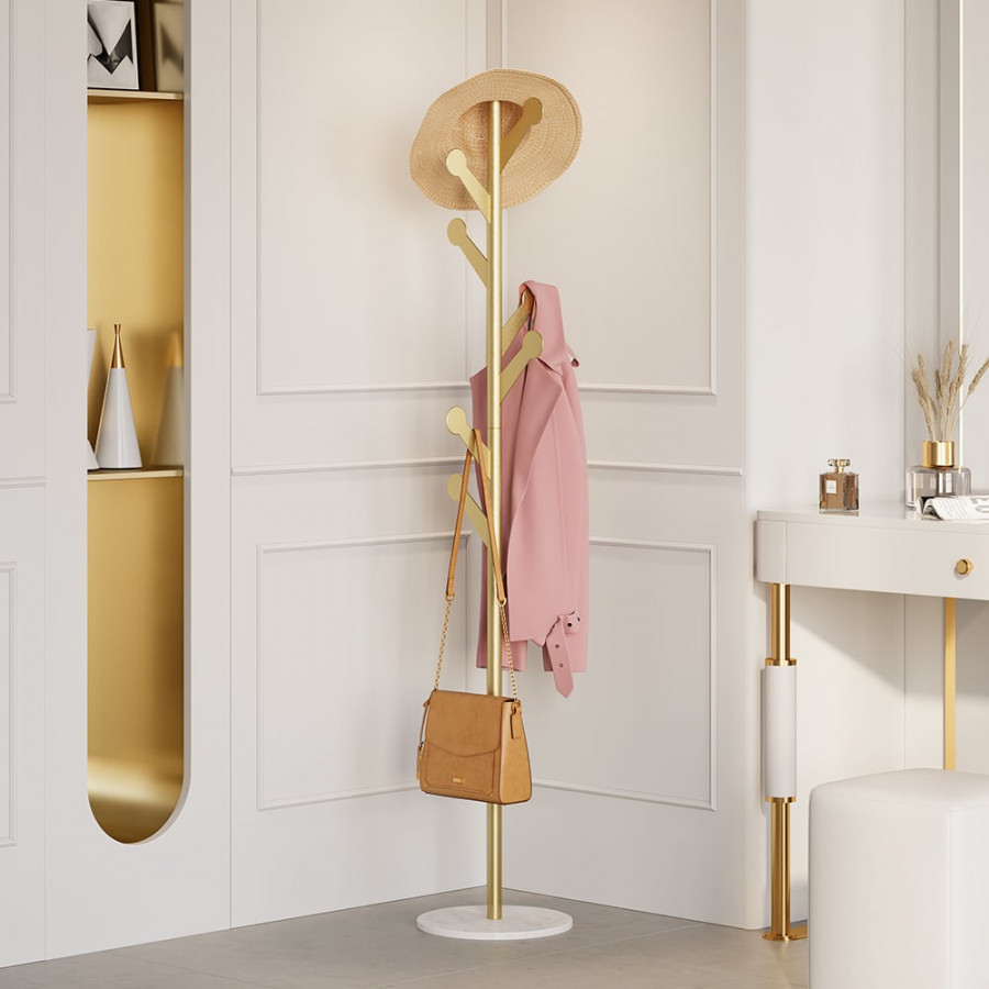 HMR - Marble Bedroom Clothing Rack with Hooks in Gold