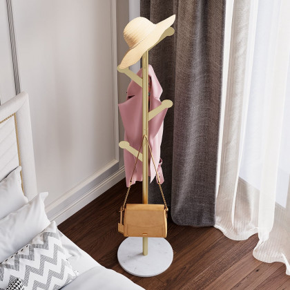 HMR - Marble Bedroom Clothing Rack with Hooks in Gold