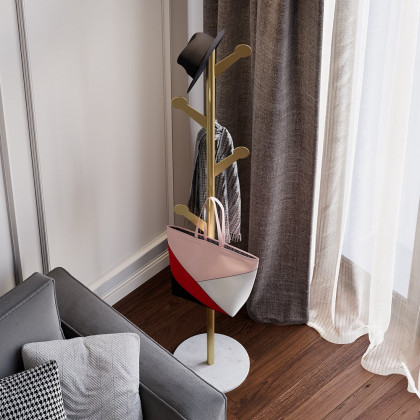 HMR - Marble Bedroom Clothing Rack with Hooks in Gold