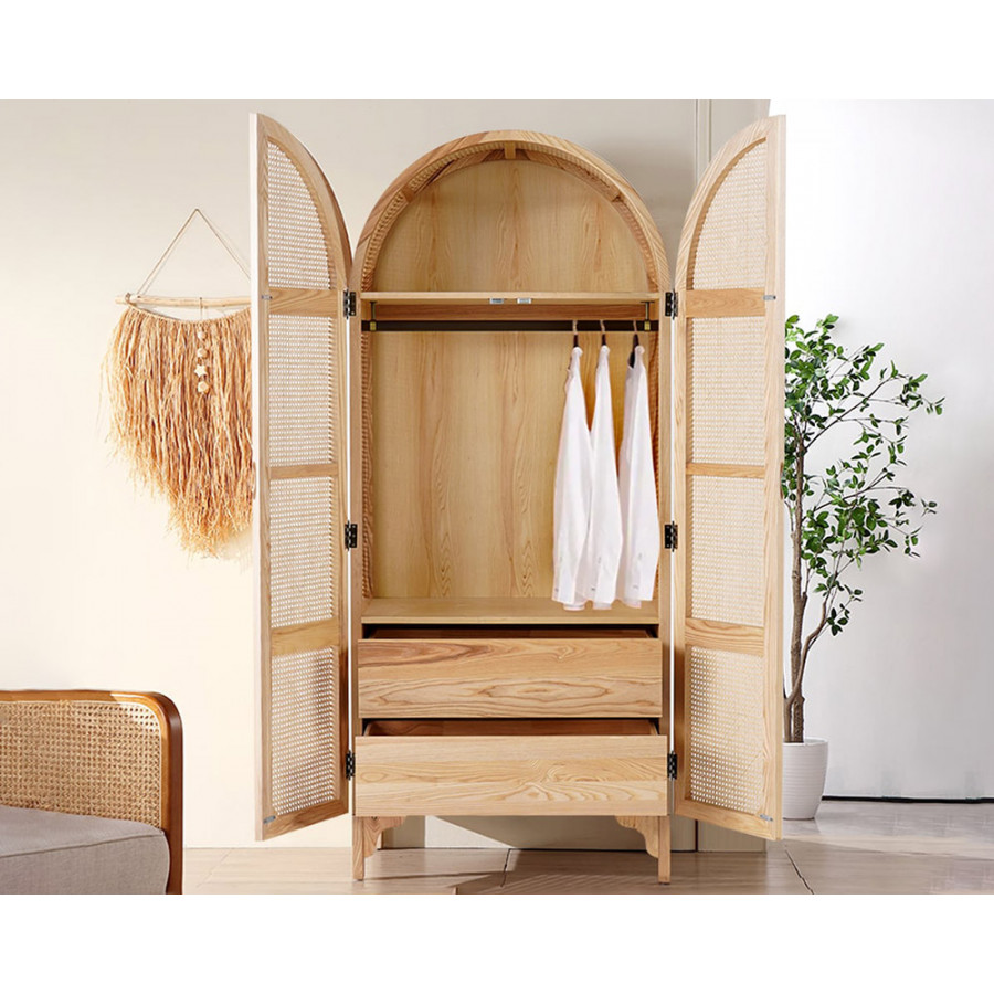HMR Bedroom Clothing Armoire with Hidden 2 Doors and Drawers - Natural