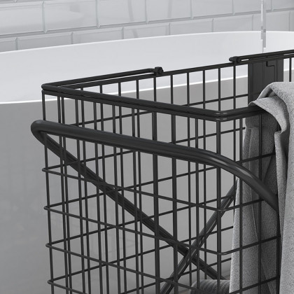 HMR - Collapsible Metal Laundry Hamper on Wheels in Black