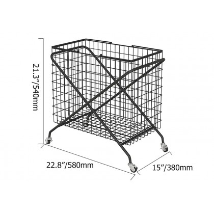 HMR - Collapsible Metal Laundry Hamper on Wheels in Black