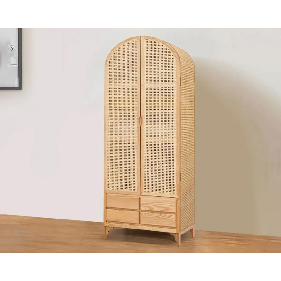 HMR - Rattan Armoire Wardrobe with 2 Doors and 4 Drawers in 78.7"H, Natural