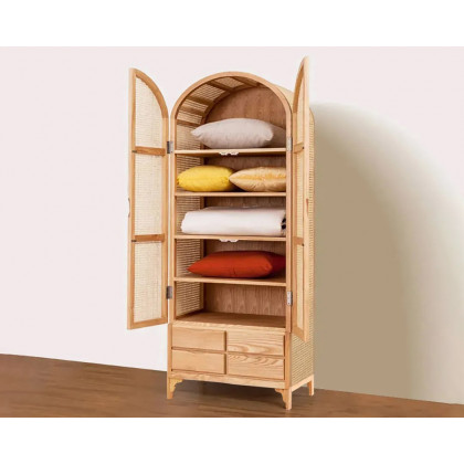 HMR - Rattan Armoire Wardrobe with 2 Doors and 4 Drawers in 78.7"H, Natural