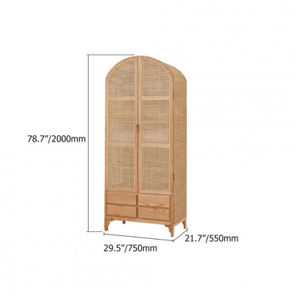 HMR - Rattan Armoire Wardrobe with 2 Doors and 4 Drawers in 78.7"H, Natural