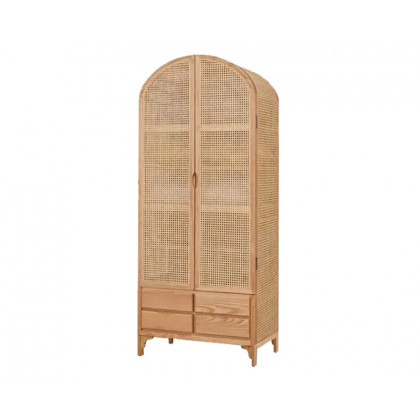 HMR - Rattan Armoire Wardrobe with 2 Doors and 4 Drawers in 78.7"H, Natural