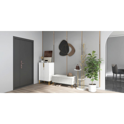 HMR - Modern Entryway Standing Coat Rack with 9 Hooks and 2 Shelves in Gold